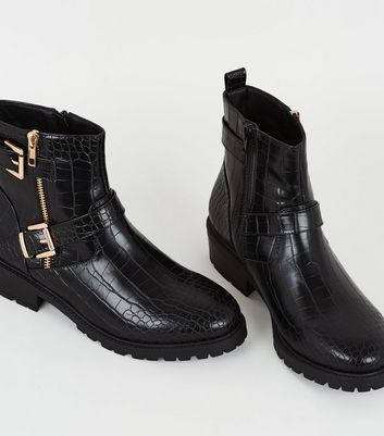 black croc biker boots