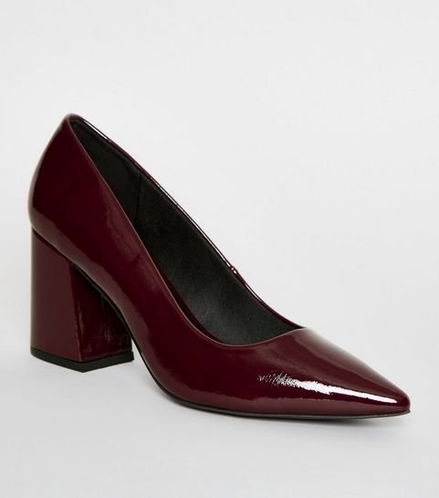 Dark Red Crinkle Patent Block Heel Courts