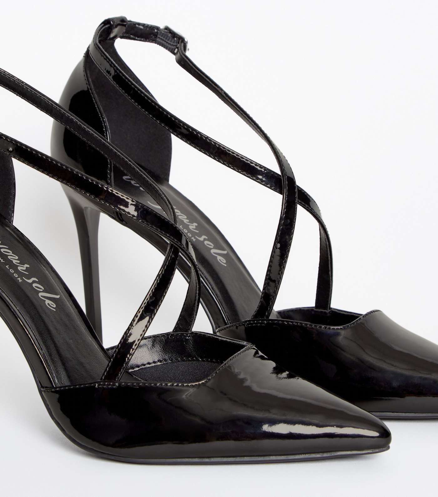 Black Patent Cross Strap Pointed Stiletto Courts Image 4