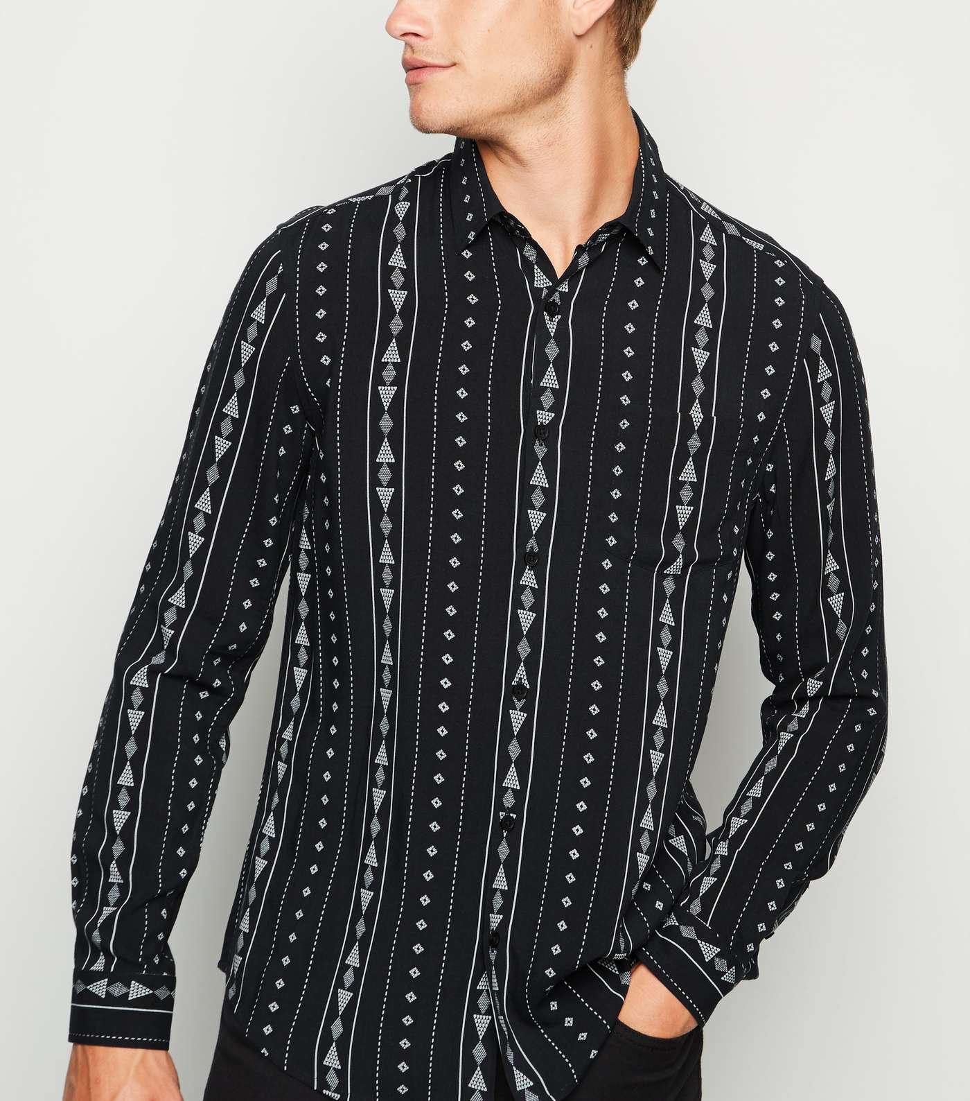 Black Geometric Stripe Long Sleeve Shirt