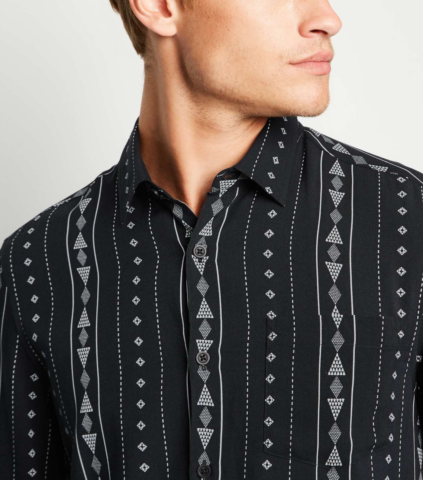 Black Geometric Stripe Long Sleeve Shirt Image 3