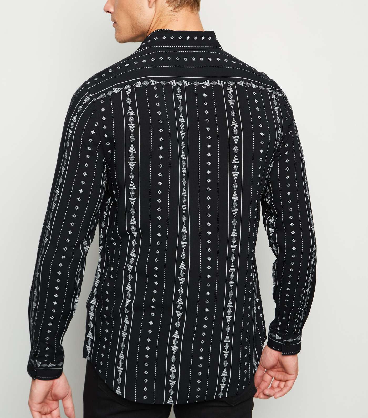 Black Geometric Stripe Long Sleeve Shirt Image 5