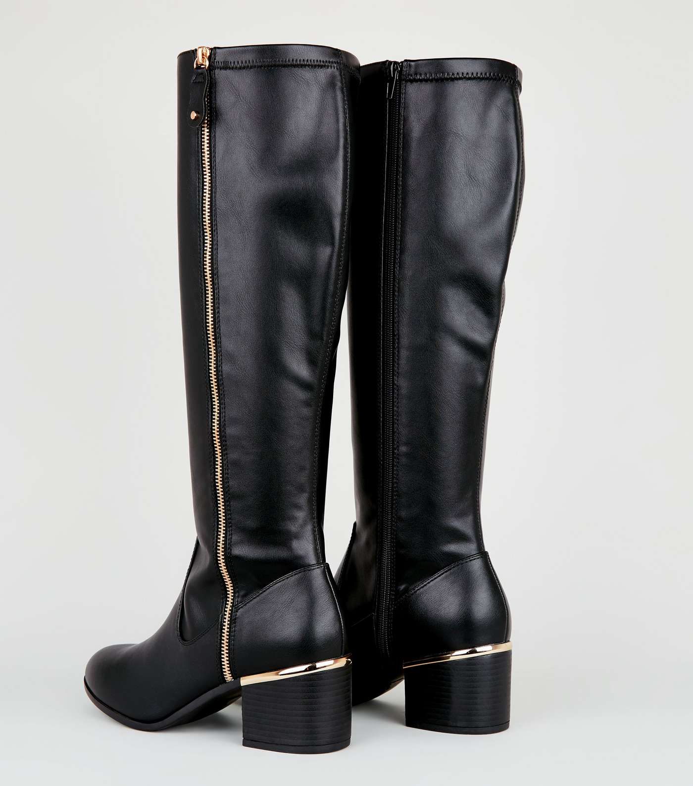 Wide Fit Black Leather-Look Knee High Boots Image 3
