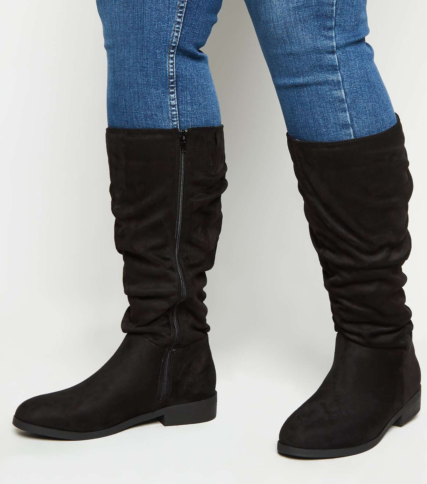 Extra Calf Fit Black Suedette Knee High Boots Image 2