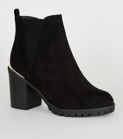 Extra Wide Fit Black Suedette Chunky Boots