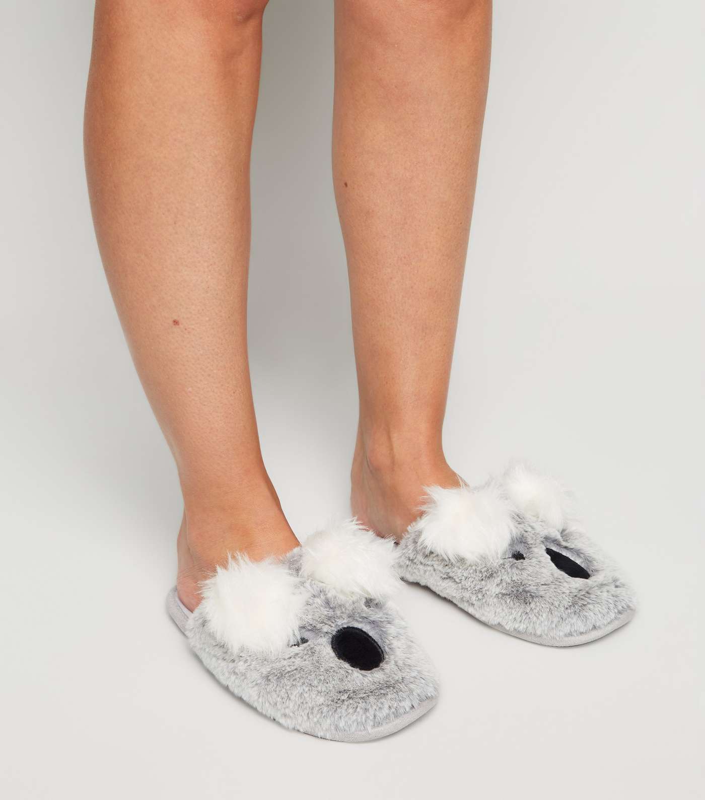 Grey Faux Fur Koala Slippers Image 2