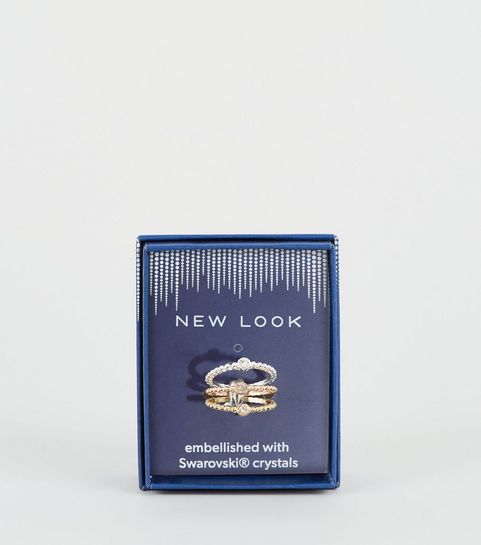 Lot de 3 bagues multicolores avec cristaux de Swarovski®