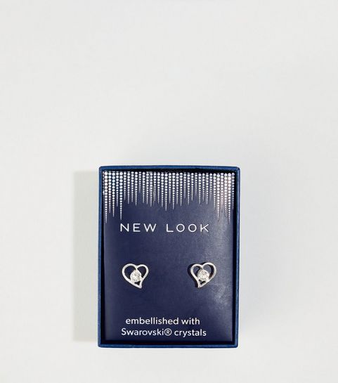 Silver Plated Heart Earrings with Crystals from Swarovski®