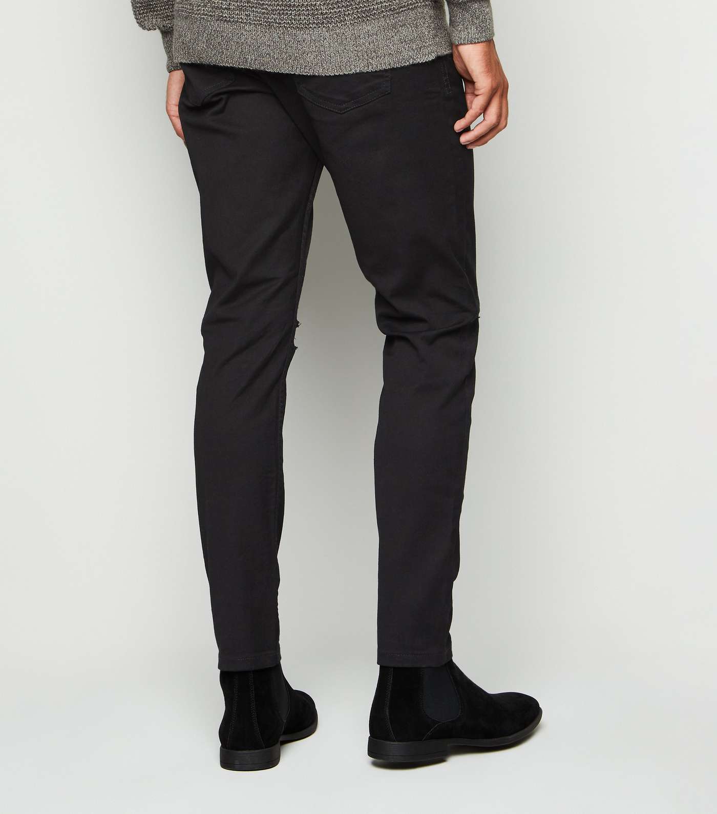 Black Ripped Knee Skinny Stretch Jeans Image 3