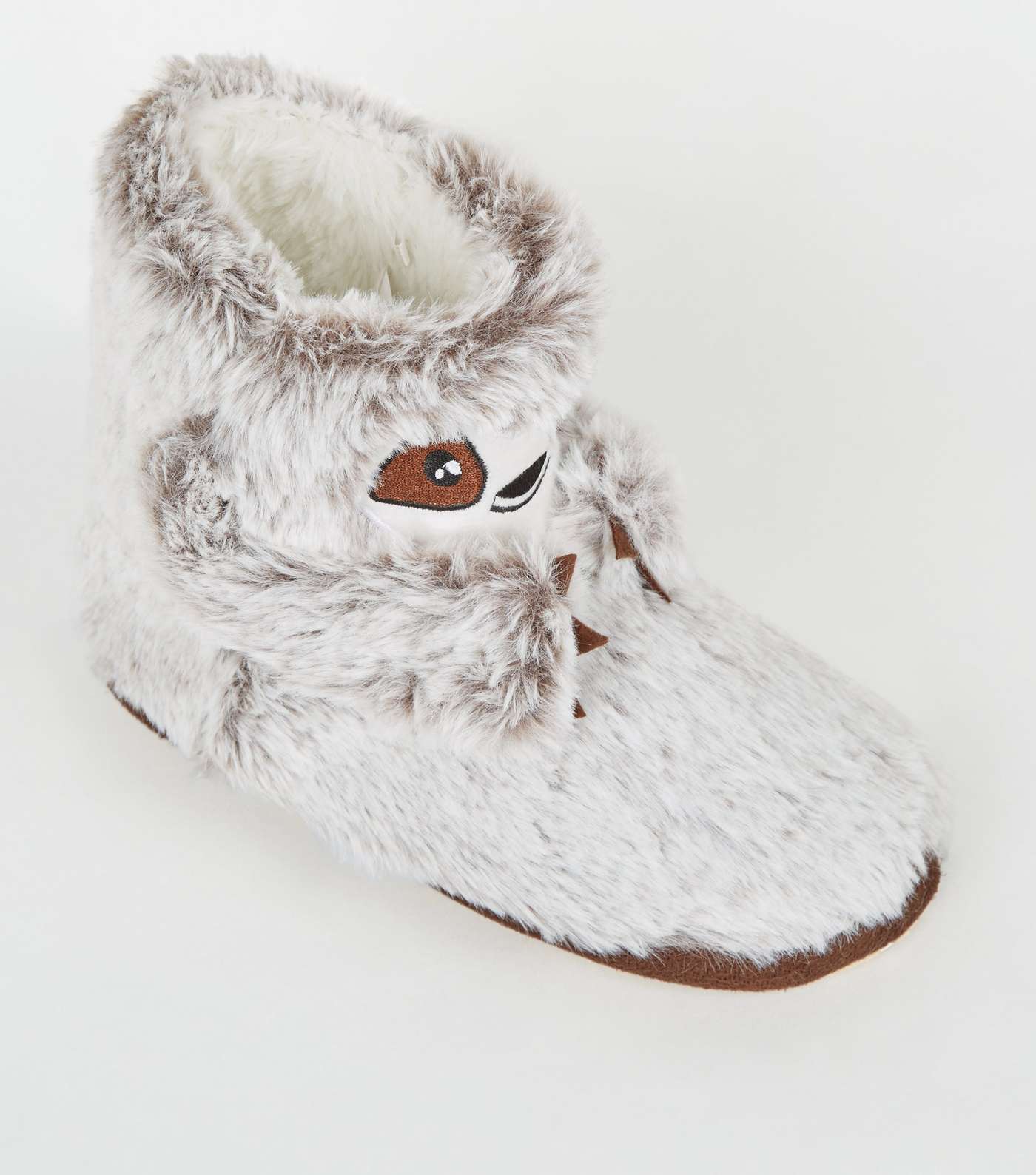 Girls Light Brown Faux Fur Sloth Boot Slippers