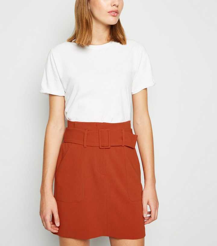 Rust Belted Utility Skirt