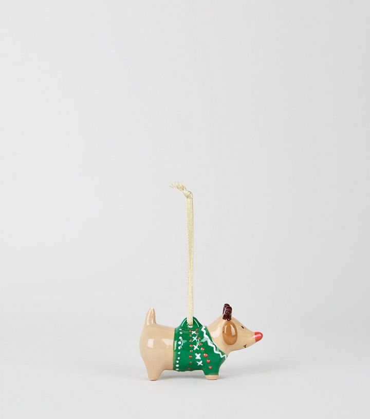 Brown Festive Sausage Dog Christmas Decoration New Look