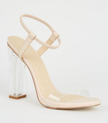 Nude Leather-Look Clear Strap Block 