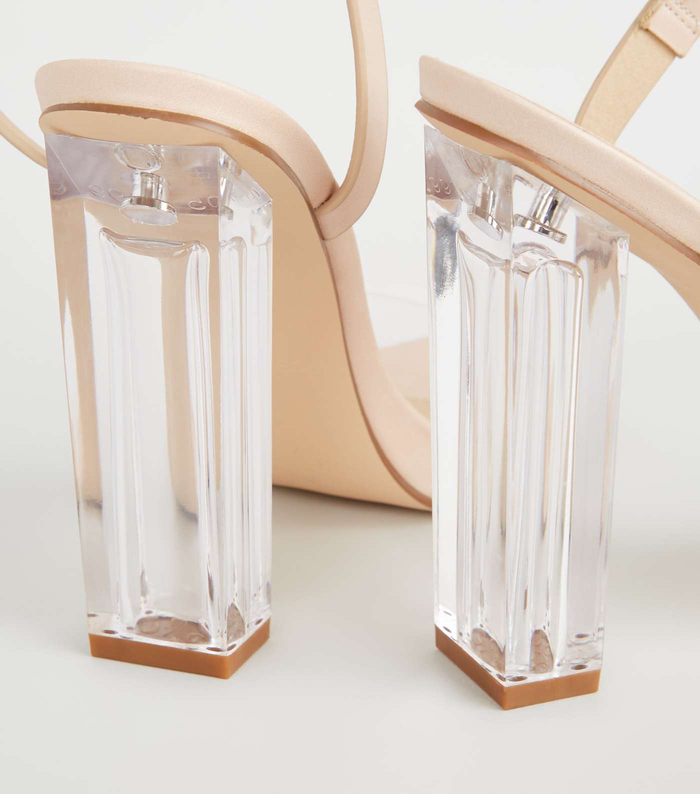 Nude Leather-Look Clear Strap Block Heels Image 4