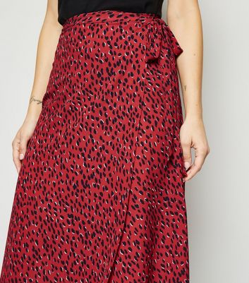 New look wrap midi skirt cheap in red pattern