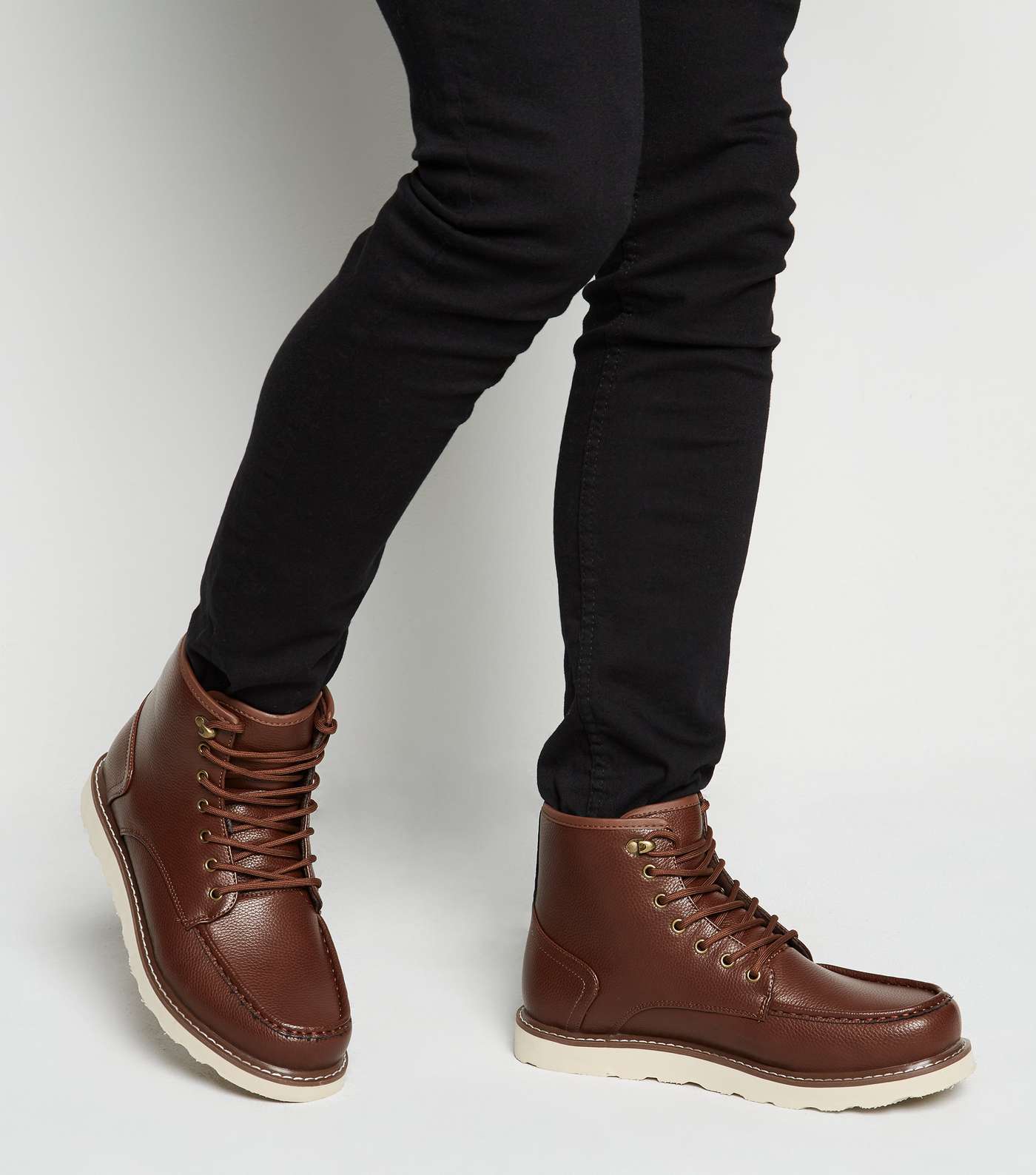 Dark Brown Leather-Look Lace Up Hiker Boots Image 2