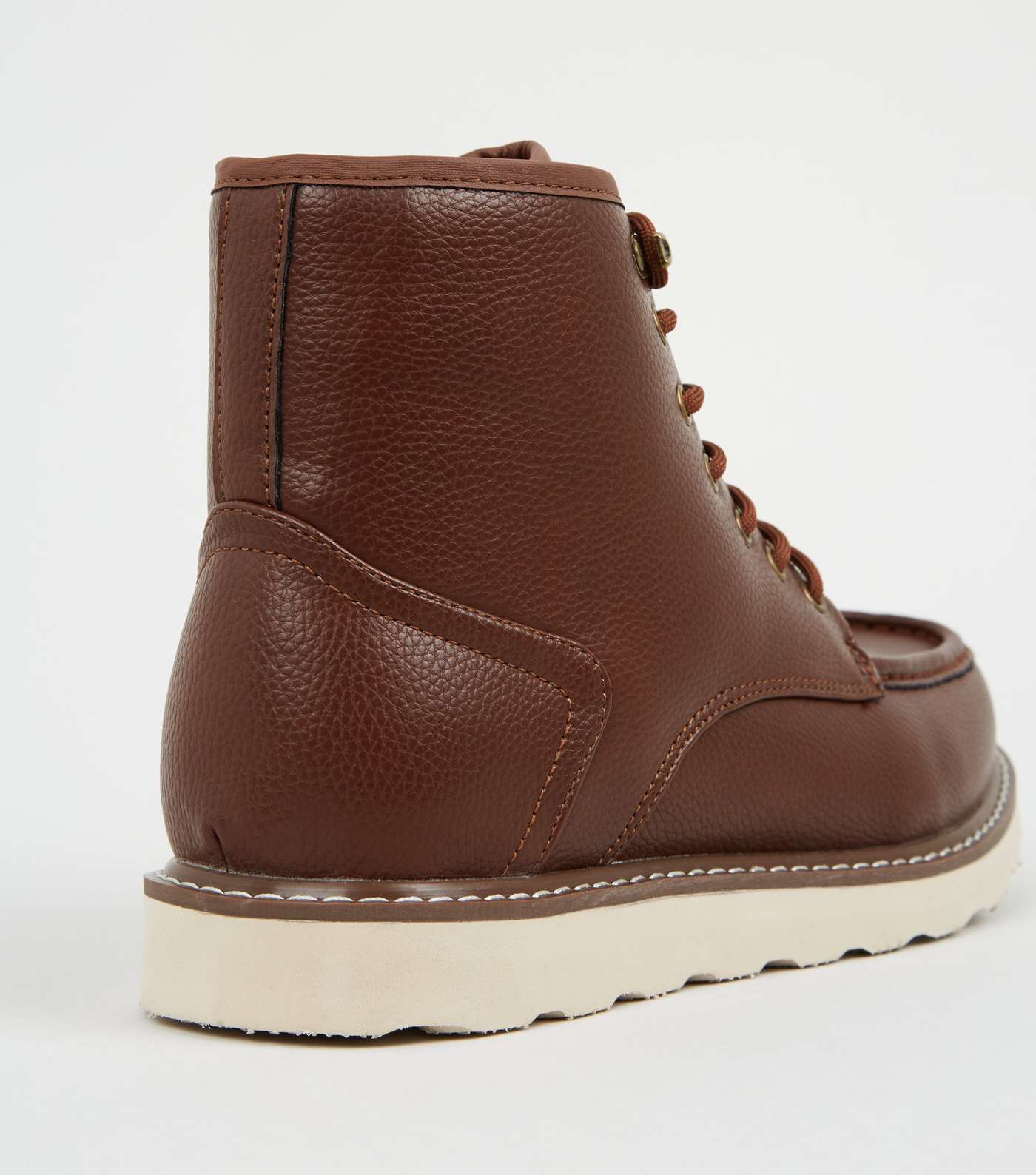 Dark Brown Leather-Look Lace Up Hiker Boots Image 4