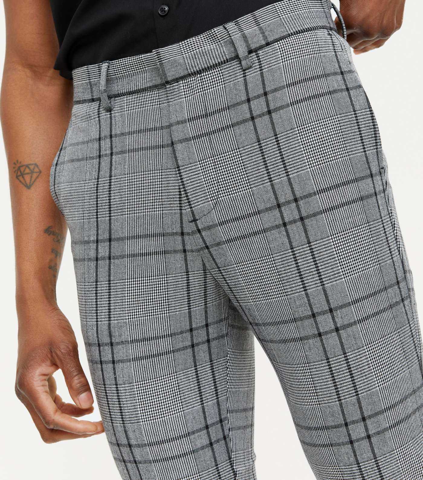Grey Check Skinny Crop Trousers Image 3