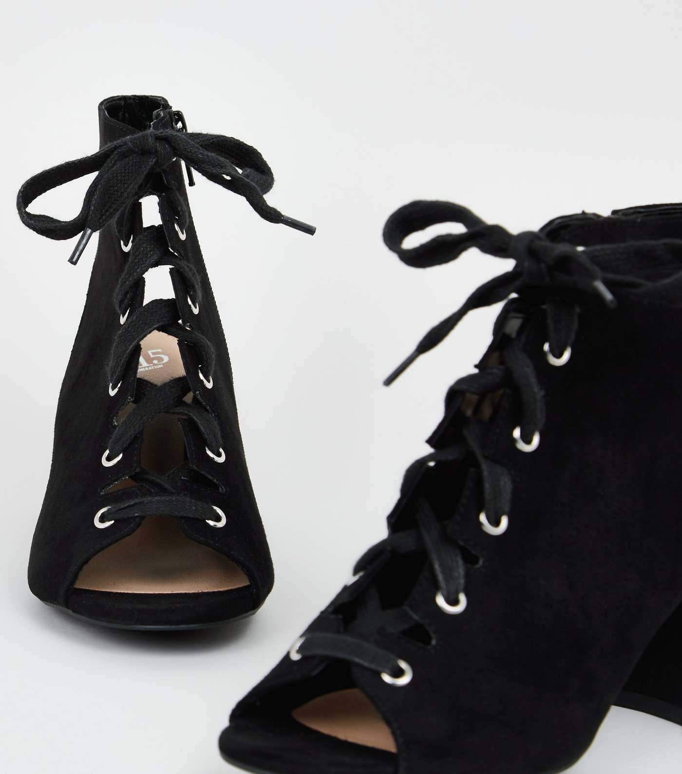 Girls Black Lace Up Peep Toe Shoe Boots Image 3