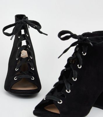 Black lace up hot sale open toe booties