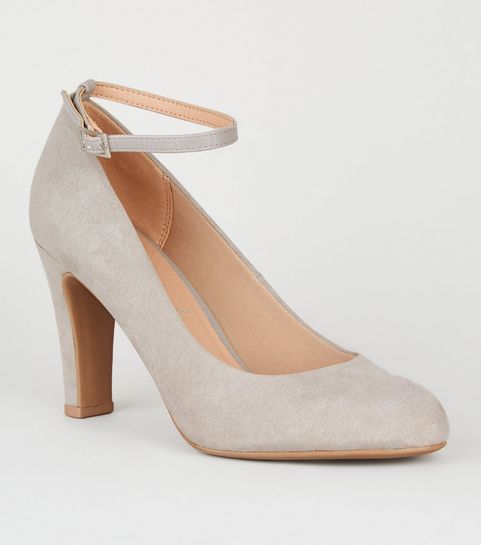 Grey Suedette Round Toe Court Shoes