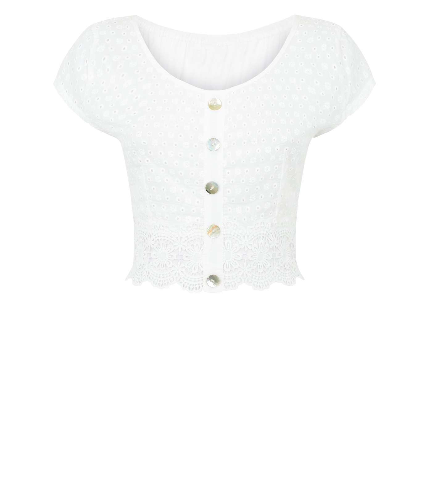 Cameo Rose White Broderie Button Top Image 4