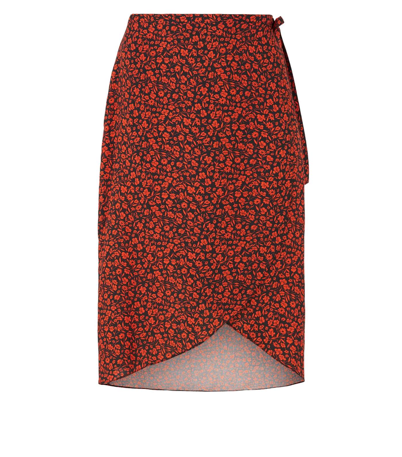 Curves Red Floral Wrap Midi Skirt Image 4