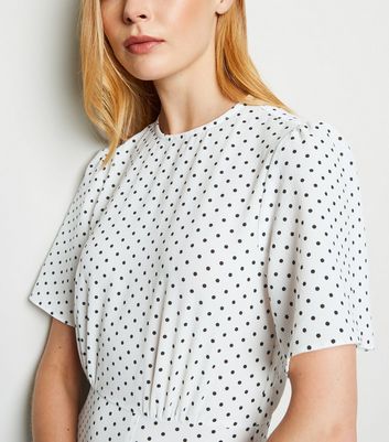 white spot split hem midi dress