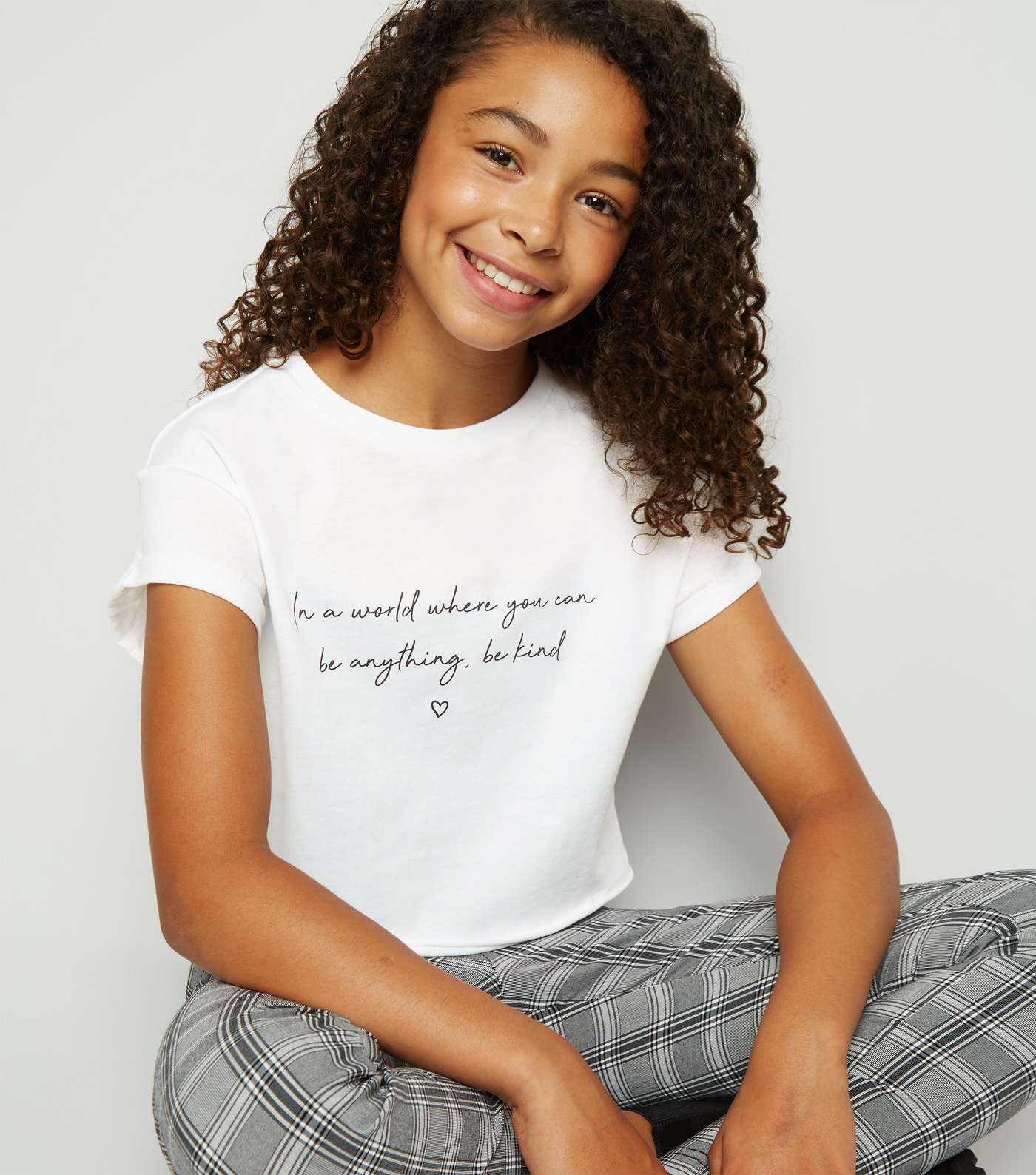 Girls White Be Kind Slogan T-Shirt Image 5