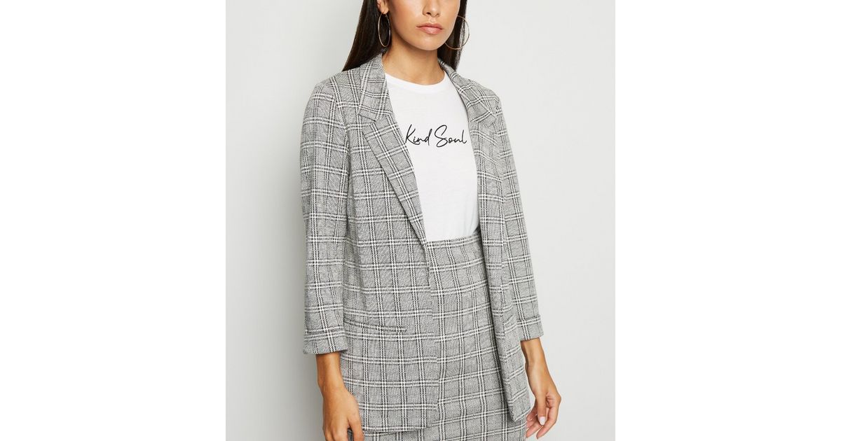 Light Grey Check Jersey Blazer | New Look