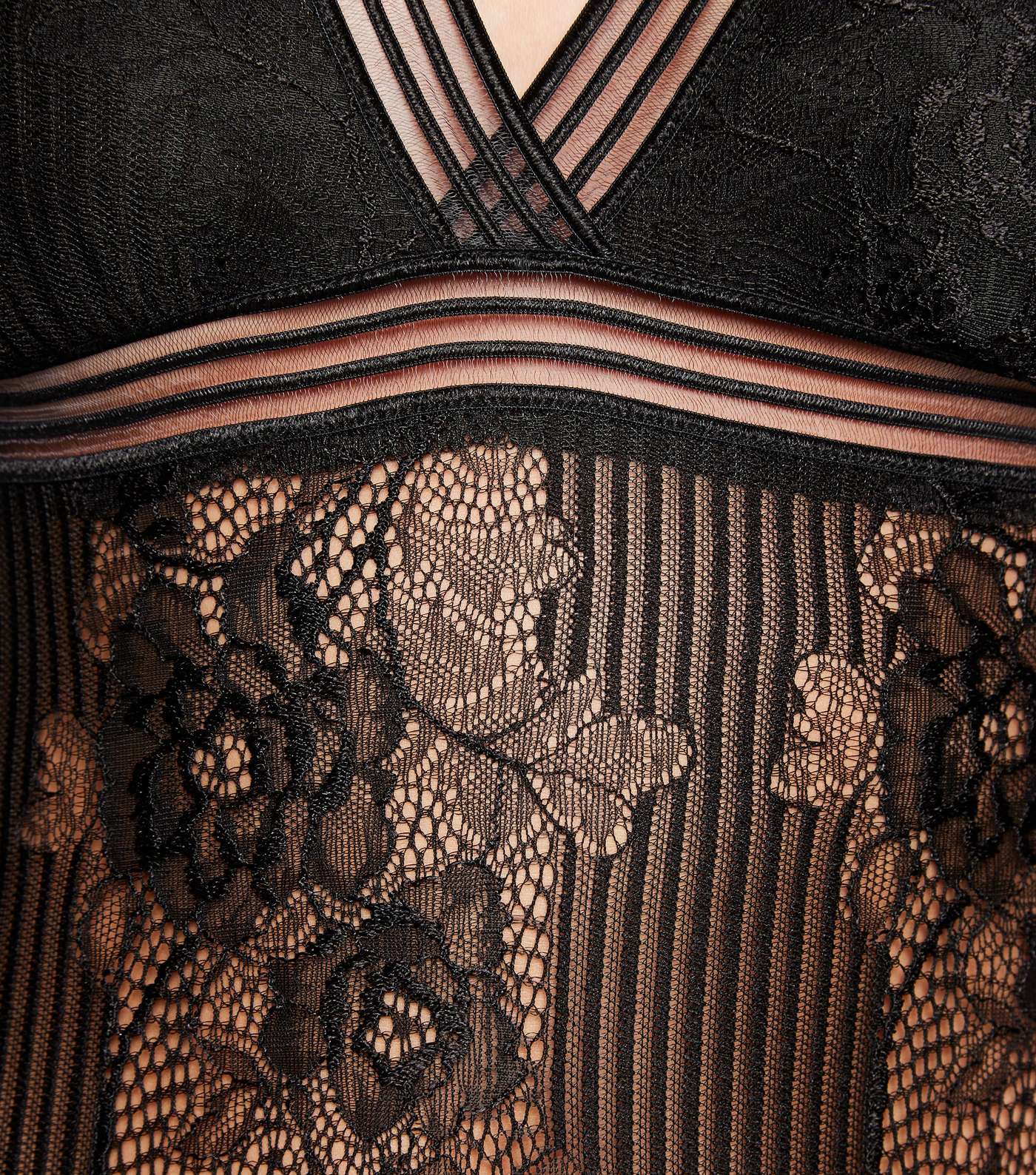 Black Stripe Lace Long Sleeve Bodysuit Image 6