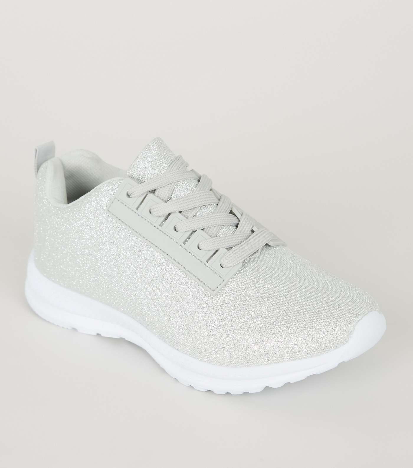 Girls Silver Glitter Lace Up Trainers