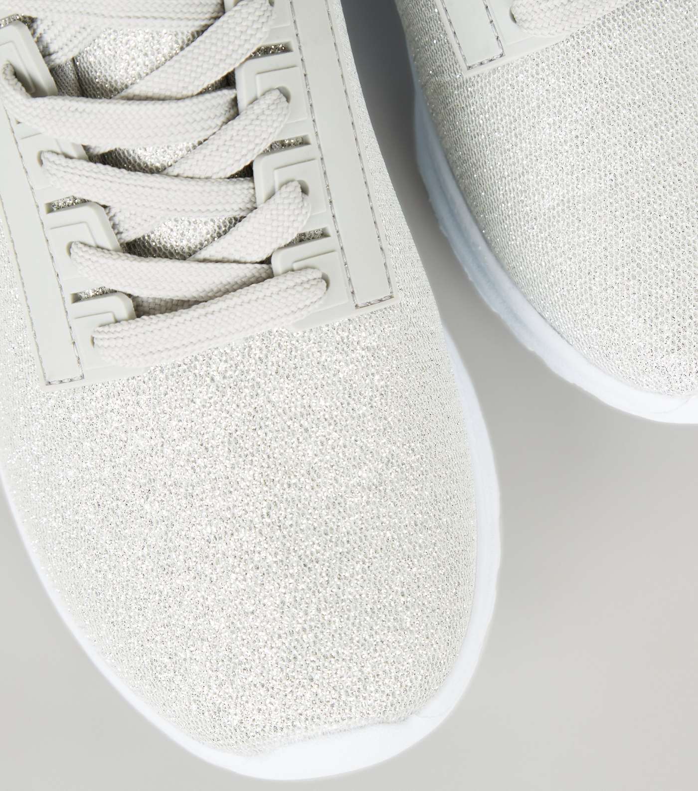 Girls Silver Glitter Lace Up Trainers Image 3