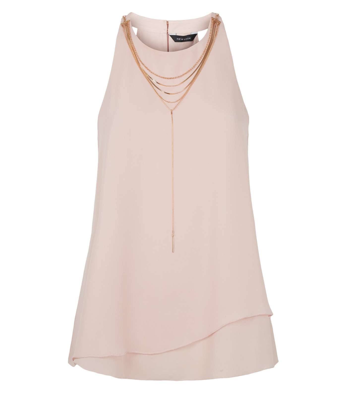 Pale Pink Double Layer Necklace Blouse Image 4