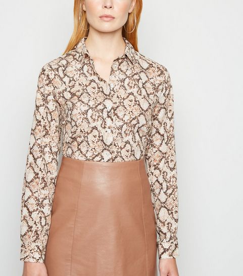 Brown Snake Print Long Sleeve Shirt
