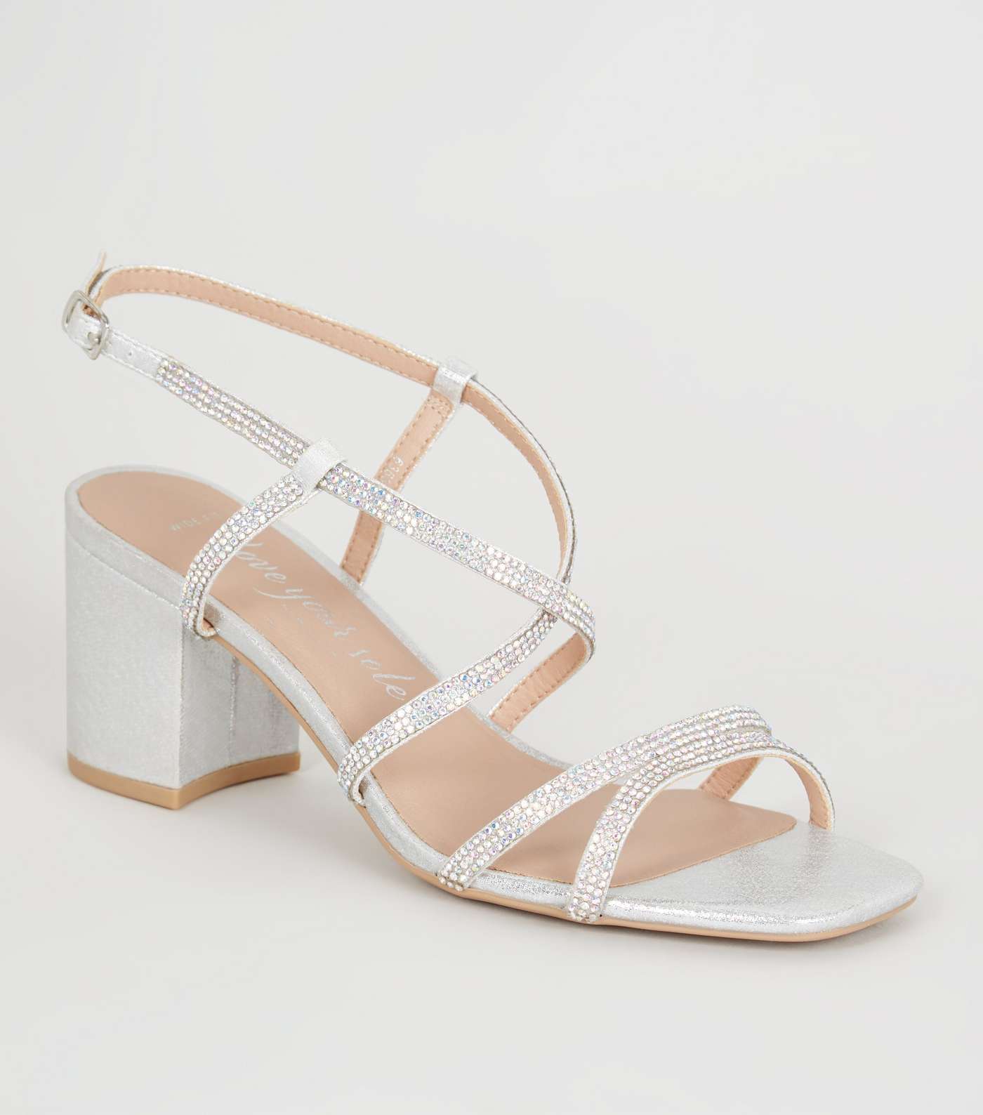Wide Fit Silver Diamanté Strap Sandals