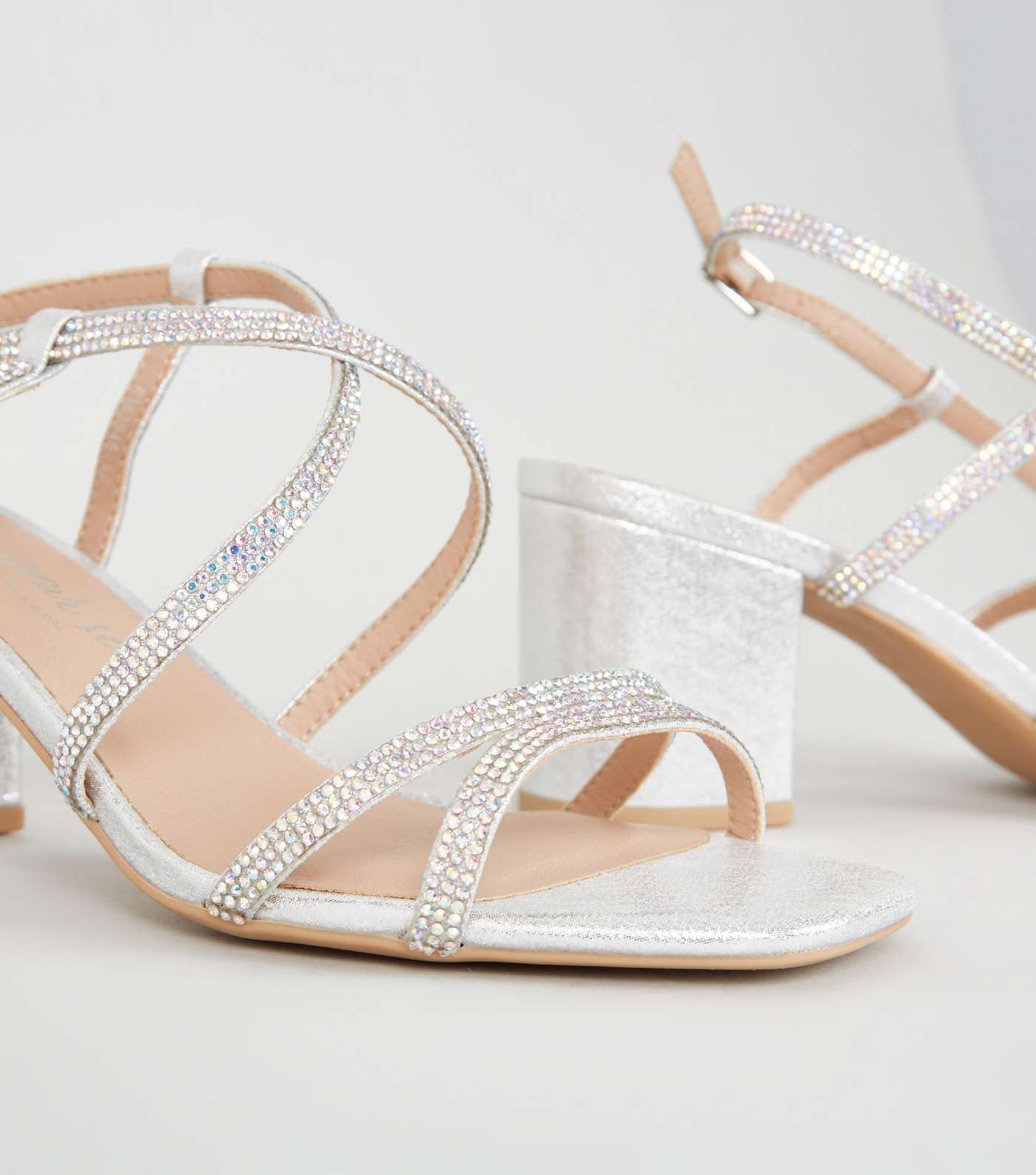 Wide Fit Silver Diamanté Strap Sandals Image 3
