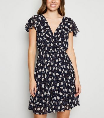 mela navy floral wrap dress