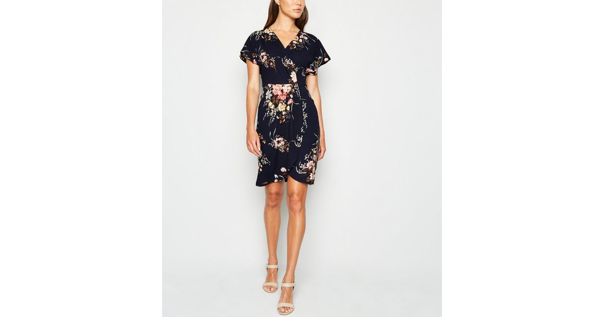 Mela Blue Floral Wrap Dress | New Look