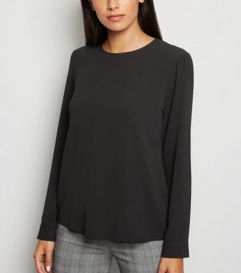 Black Button Back Long Sleeve Blouse