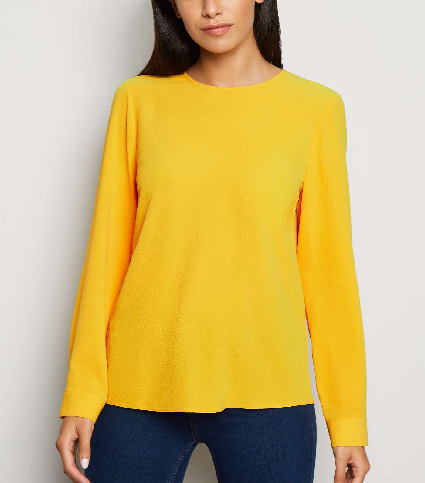 Yellow Button Back Long Sleeve Blouse