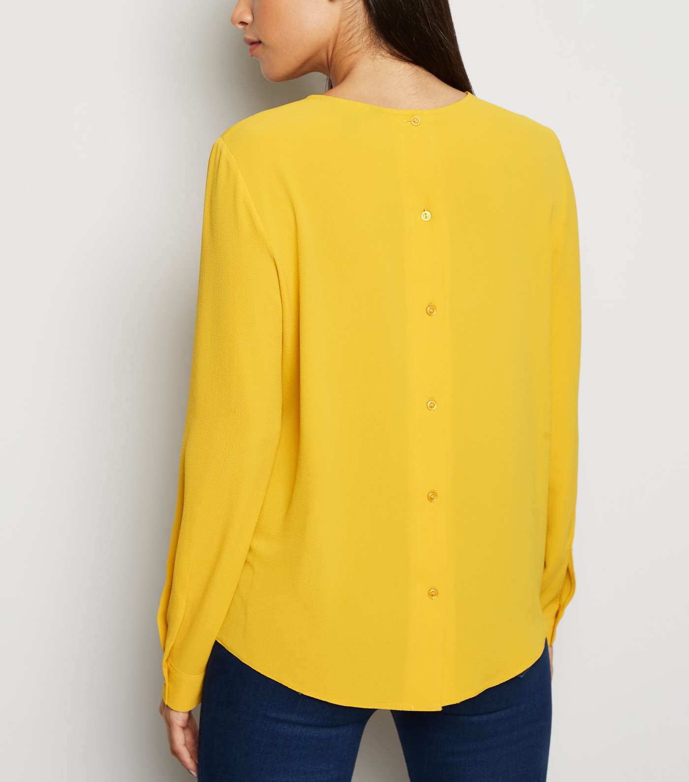 Yellow Button Back Long Sleeve Blouse Image 3
