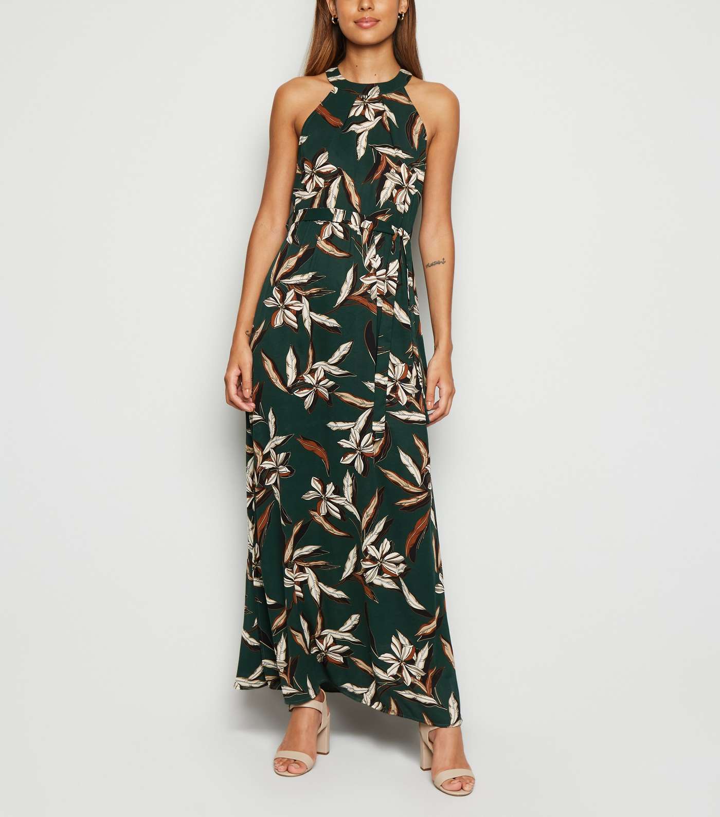 Mela Green Leaf Print Maxi Dress