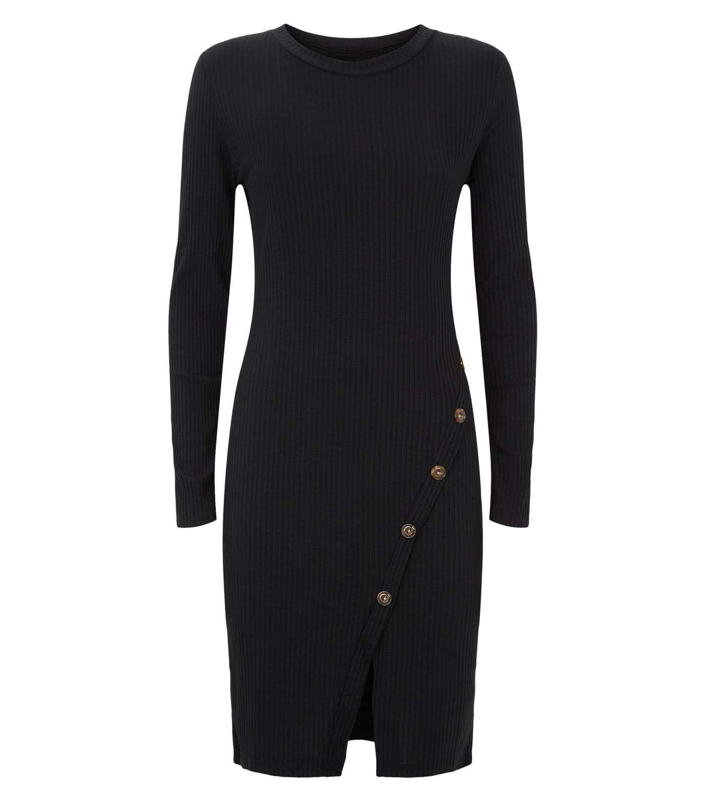 Mela Black Ribbed Long Sleeve Bodycon Dress Image 4