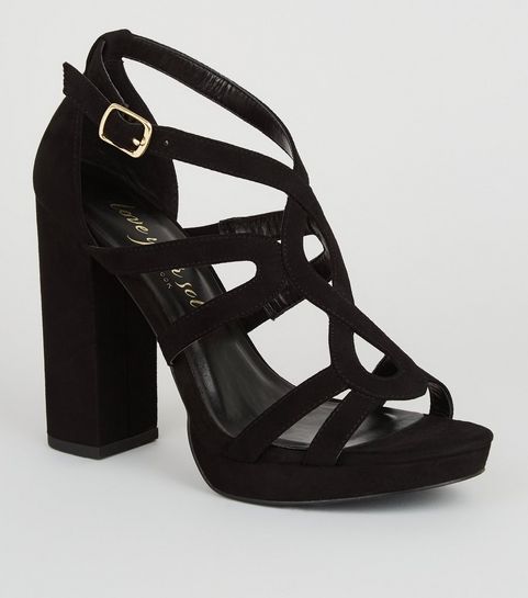 Black Suedette Strappy Platform Heels