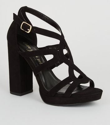 platform black strappy heels
