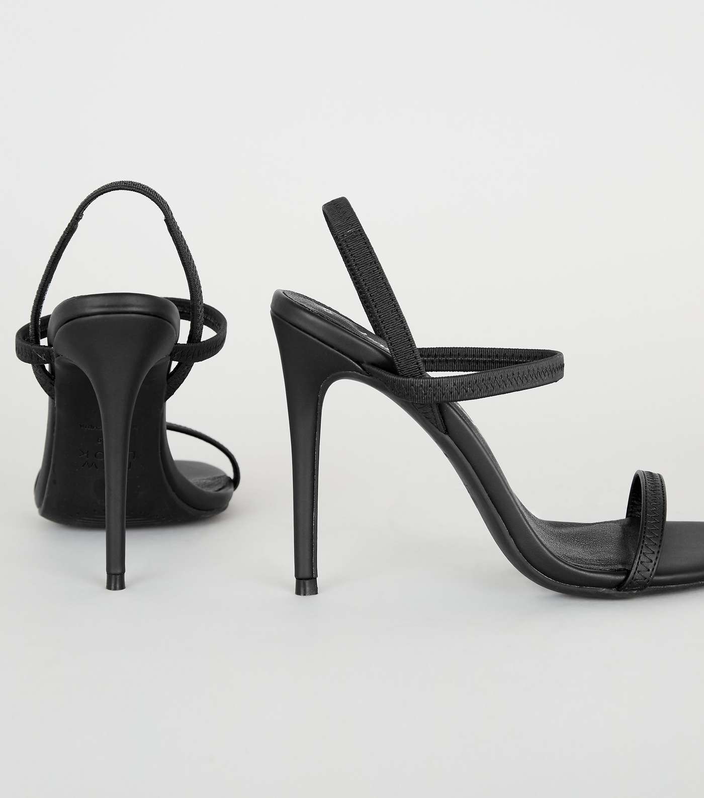 Black Leather-Look Elastic Strap Stiletto Heels Image 4