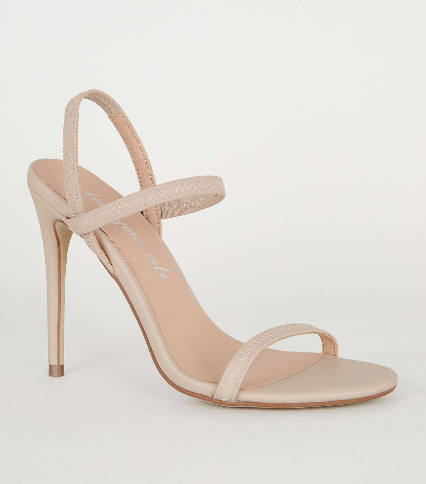 Cream Leather-Look Elastic Strap Stiletto Heels