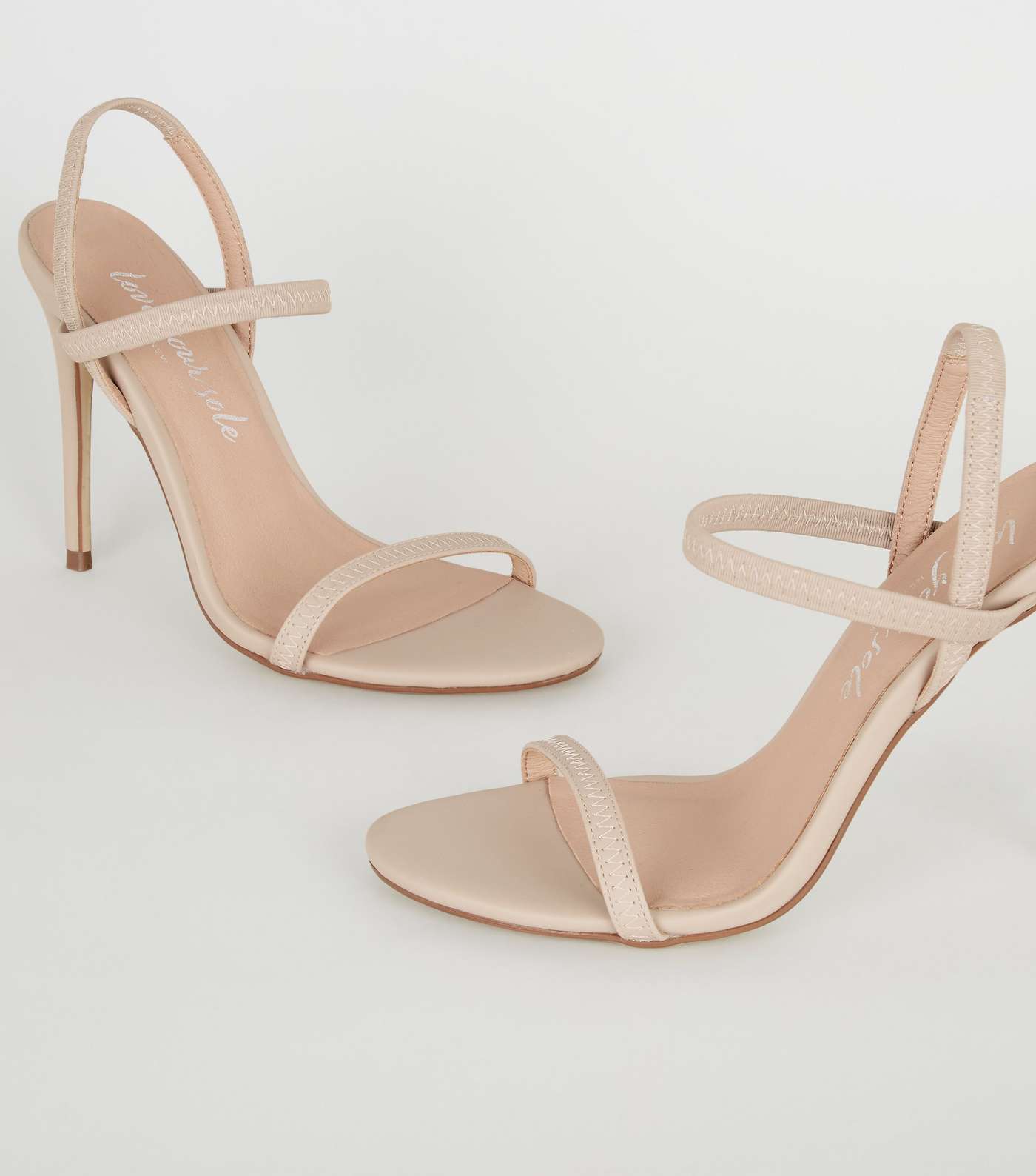 Cream Leather-Look Elastic Strap Stiletto Heels Image 3