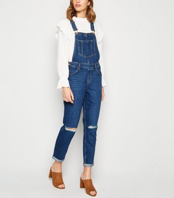 Blue Ripped Knee Denim Dungarees | New Look